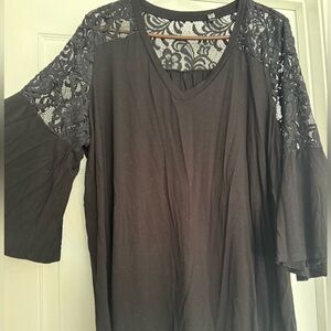 Elegant Black Lace Knit Bell Sleeve Women's Top size 3x